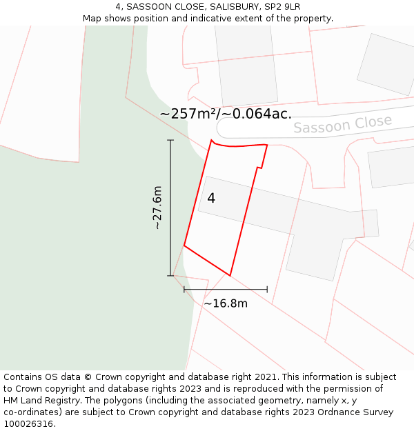 4, SASSOON CLOSE, SALISBURY, SP2 9LR: Plot and title map