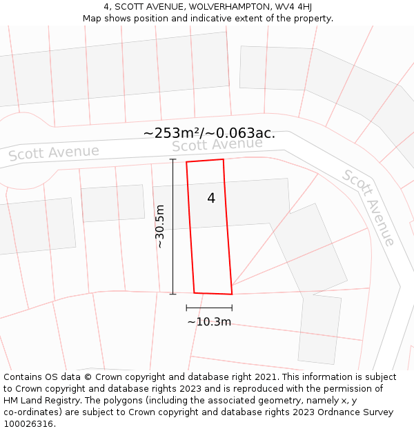4, SCOTT AVENUE, WOLVERHAMPTON, WV4 4HJ: Plot and title map