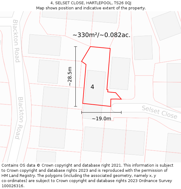 4, SELSET CLOSE, HARTLEPOOL, TS26 0QJ: Plot and title map