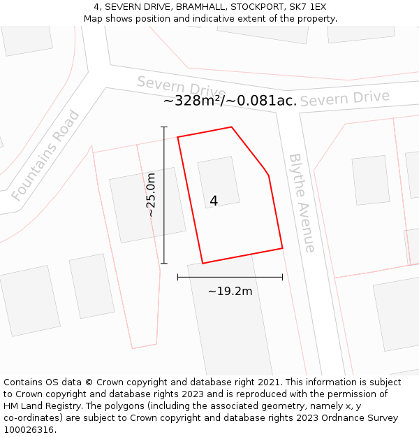 4, SEVERN DRIVE, BRAMHALL, STOCKPORT, SK7 1EX: Plot and title map
