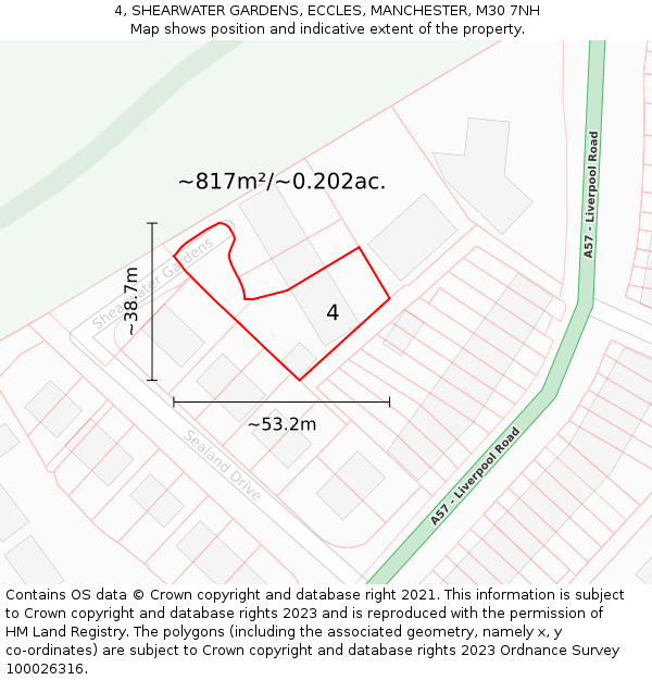 4, SHEARWATER GARDENS, ECCLES, MANCHESTER, M30 7NH: Plot and title map