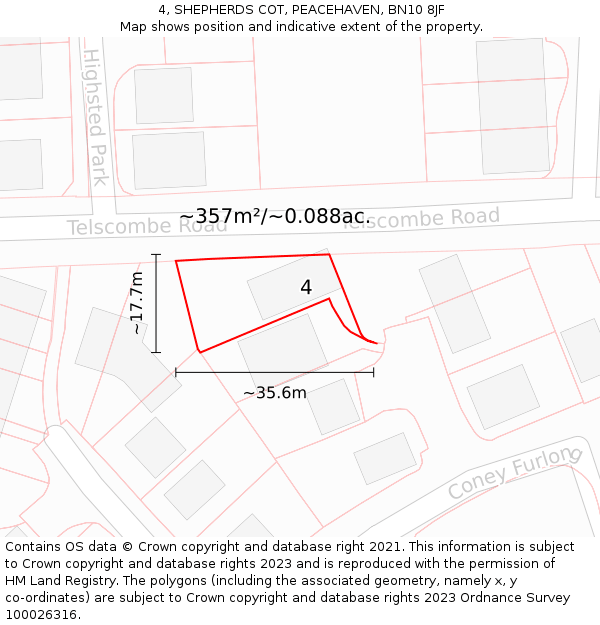4, SHEPHERDS COT, PEACEHAVEN, BN10 8JF: Plot and title map