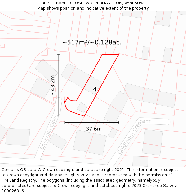 4, SHERVALE CLOSE, WOLVERHAMPTON, WV4 5UW: Plot and title map