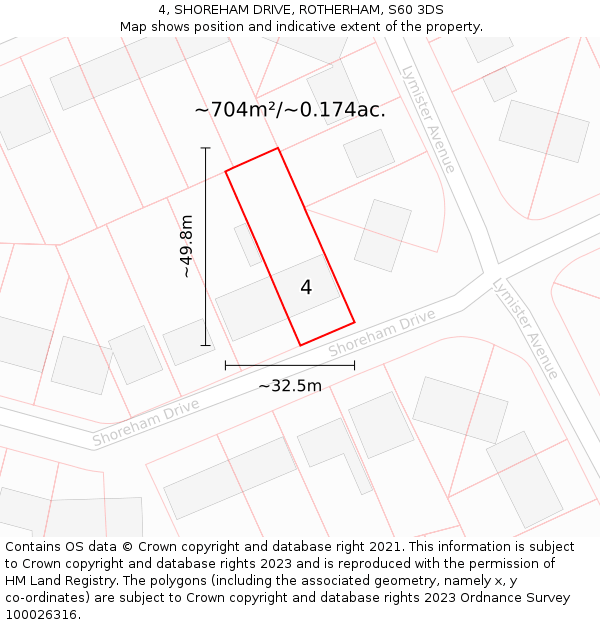 4, SHOREHAM DRIVE, ROTHERHAM, S60 3DS: Plot and title map