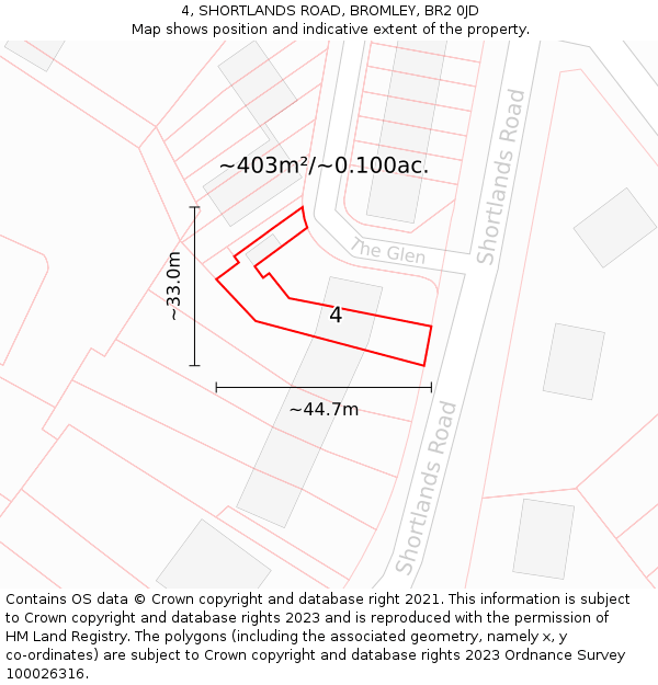 4, SHORTLANDS ROAD, BROMLEY, BR2 0JD: Plot and title map