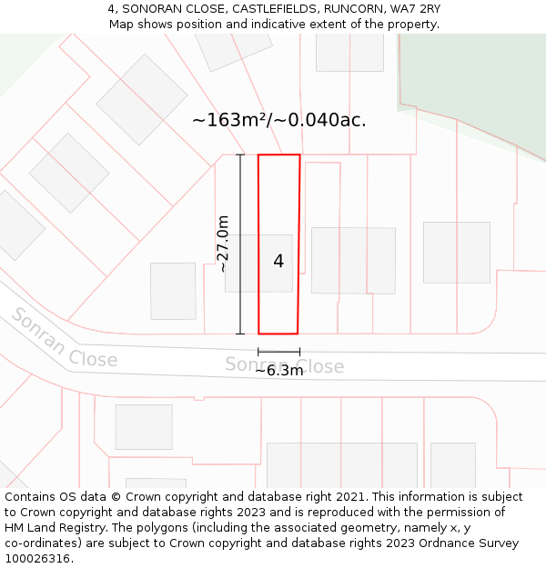 4, SONORAN CLOSE, CASTLEFIELDS, RUNCORN, WA7 2RY: Plot and title map