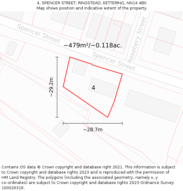 4, SPENCER STREET, RINGSTEAD, KETTERING, NN14 4BX: Plot and title map