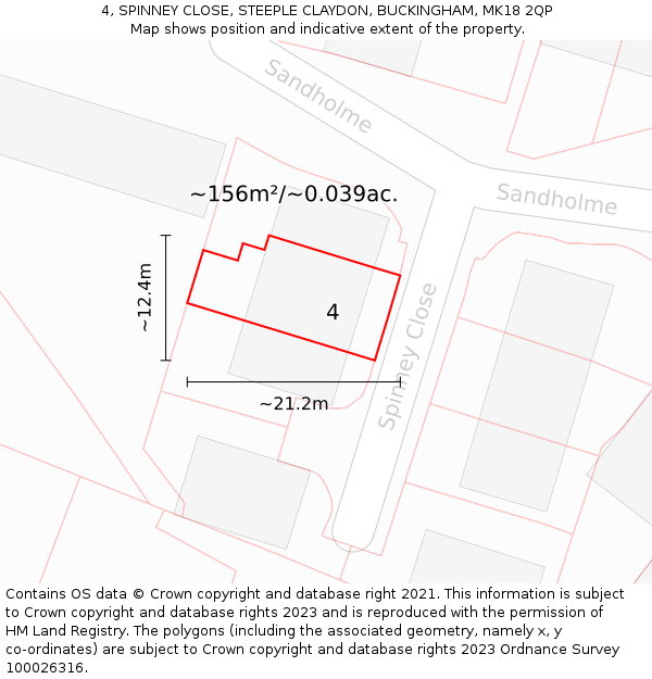 4, SPINNEY CLOSE, STEEPLE CLAYDON, BUCKINGHAM, MK18 2QP: Plot and title map