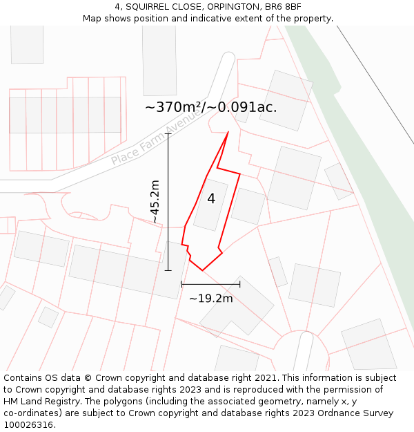 4, SQUIRREL CLOSE, ORPINGTON, BR6 8BF: Plot and title map
