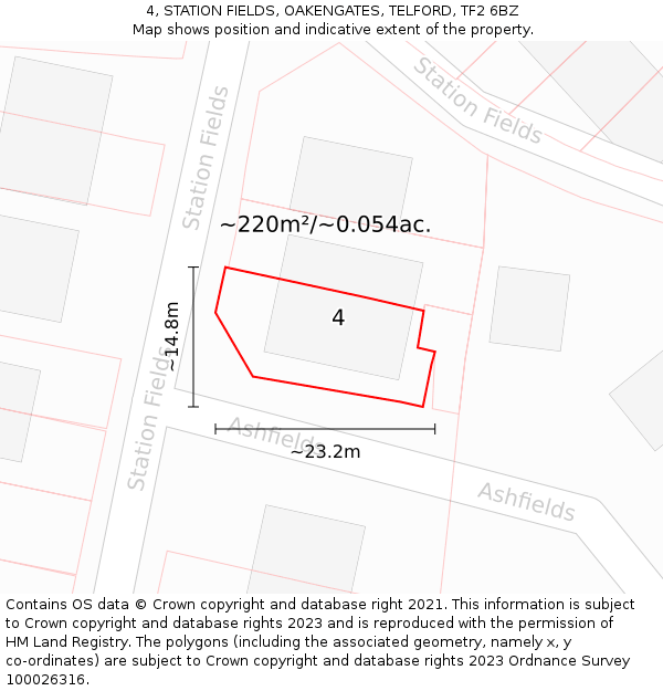4, STATION FIELDS, OAKENGATES, TELFORD, TF2 6BZ: Plot and title map