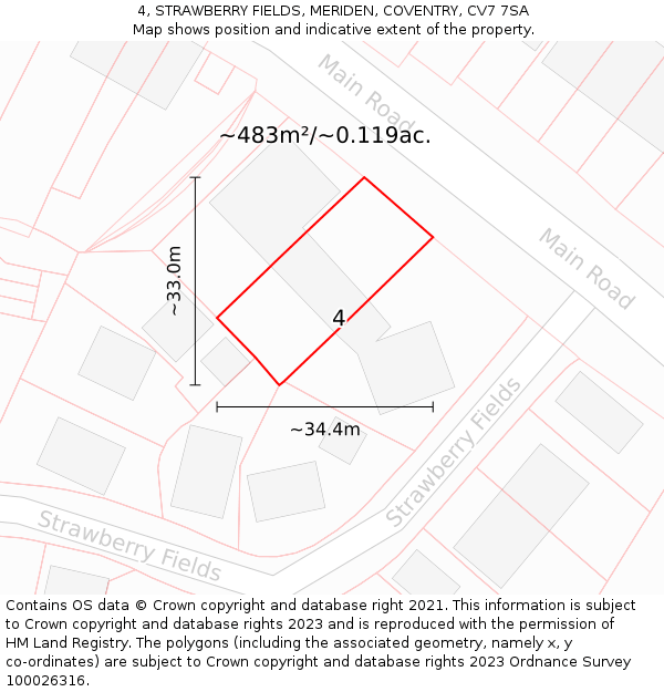 4, STRAWBERRY FIELDS, MERIDEN, COVENTRY, CV7 7SA: Plot and title map