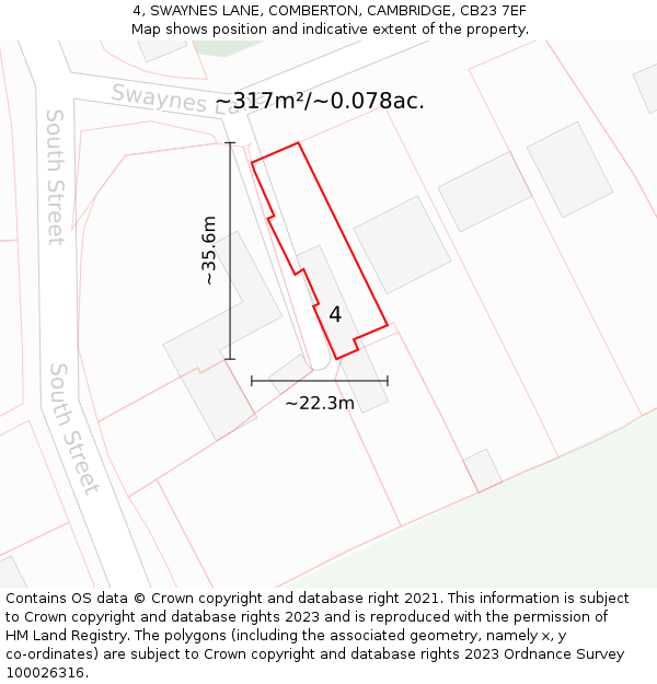 4, SWAYNES LANE, COMBERTON, CAMBRIDGE, CB23 7EF: Plot and title map