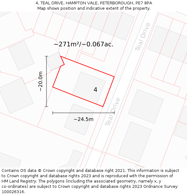 4, TEAL DRIVE, HAMPTON VALE, PETERBOROUGH, PE7 8PA: Plot and title map