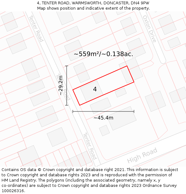 4, TENTER ROAD, WARMSWORTH, DONCASTER, DN4 9PW: Plot and title map