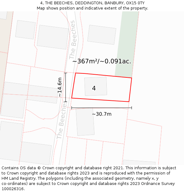 4, THE BEECHES, DEDDINGTON, BANBURY, OX15 0TY: Plot and title map