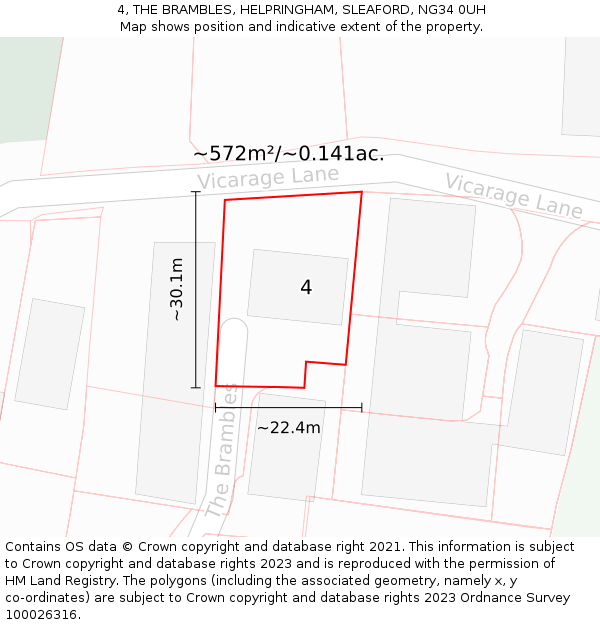 4, THE BRAMBLES, HELPRINGHAM, SLEAFORD, NG34 0UH: Plot and title map