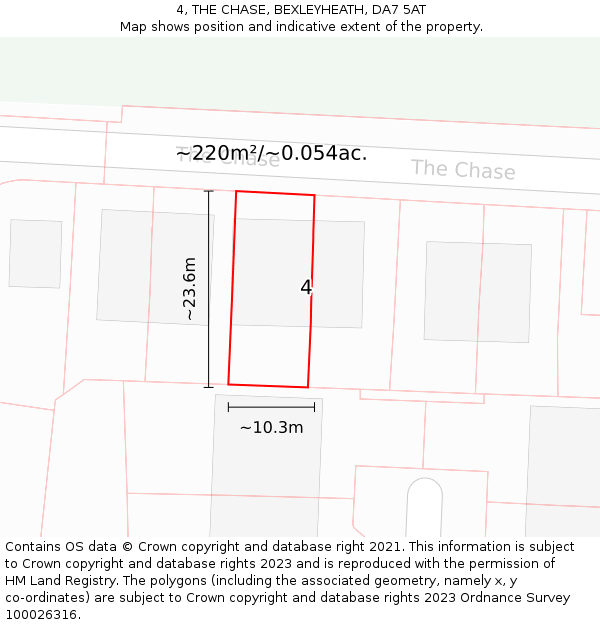 4, THE CHASE, BEXLEYHEATH, DA7 5AT: Plot and title map