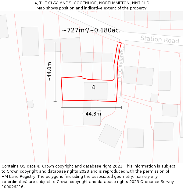 4, THE CLAYLANDS, COGENHOE, NORTHAMPTON, NN7 1LD: Plot and title map