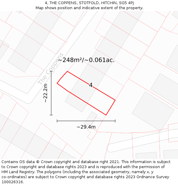 4, THE COPPENS, STOTFOLD, HITCHIN, SG5 4PJ: Plot and title map