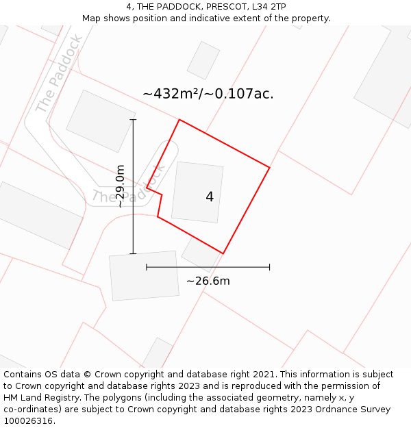 4, THE PADDOCK, PRESCOT, L34 2TP: Plot and title map