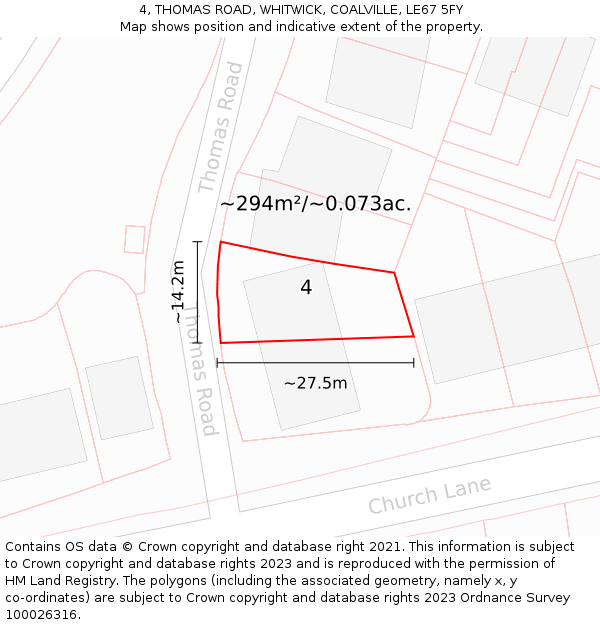4, THOMAS ROAD, WHITWICK, COALVILLE, LE67 5FY: Plot and title map
