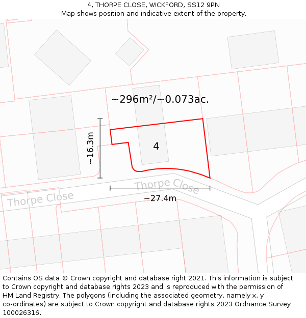 4, THORPE CLOSE, WICKFORD, SS12 9PN: Plot and title map