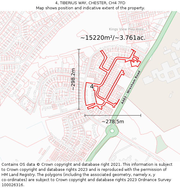 4, TIBERIUS WAY, CHESTER, CH4 7FD: Plot and title map