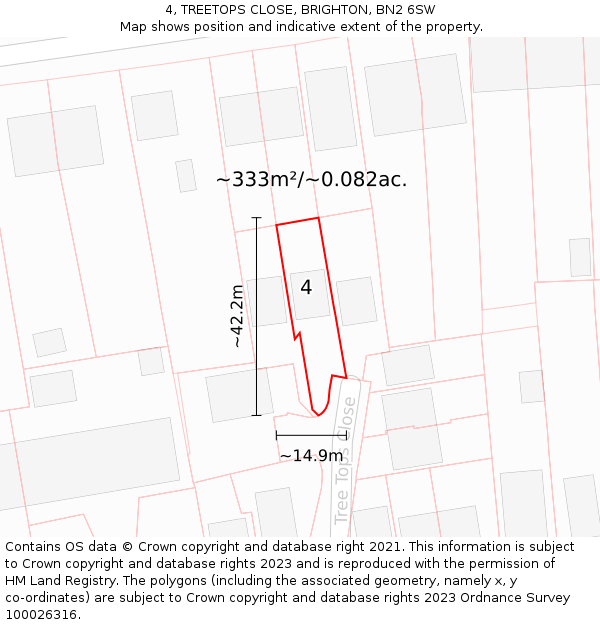 4, TREETOPS CLOSE, BRIGHTON, BN2 6SW: Plot and title map