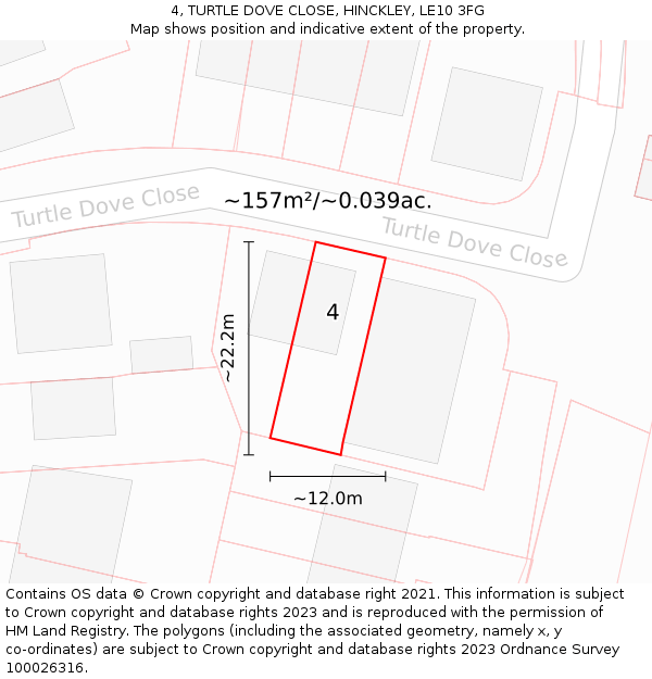 4, TURTLE DOVE CLOSE, HINCKLEY, LE10 3FG: Plot and title map
