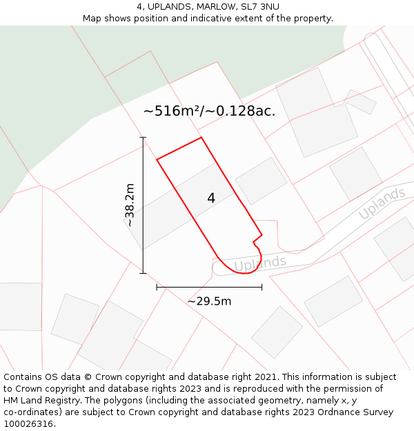 4, UPLANDS, MARLOW, SL7 3NU: Plot and title map