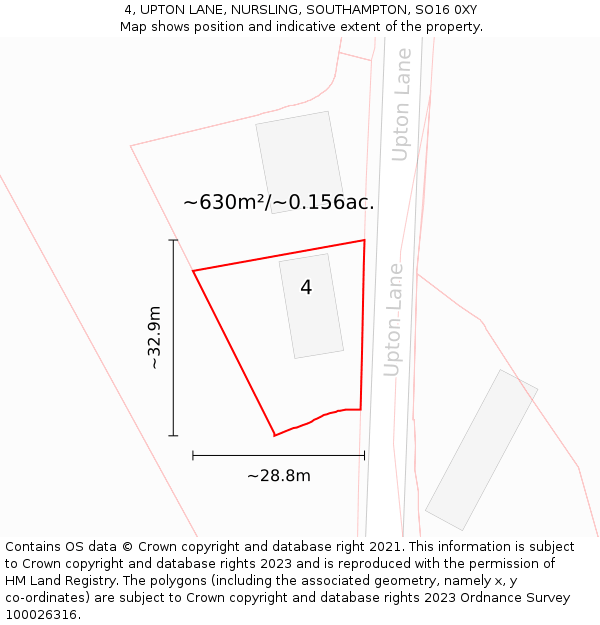 4, UPTON LANE, NURSLING, SOUTHAMPTON, SO16 0XY: Plot and title map