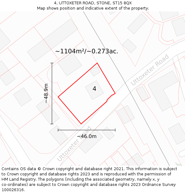 4, UTTOXETER ROAD, STONE, ST15 8QX: Plot and title map