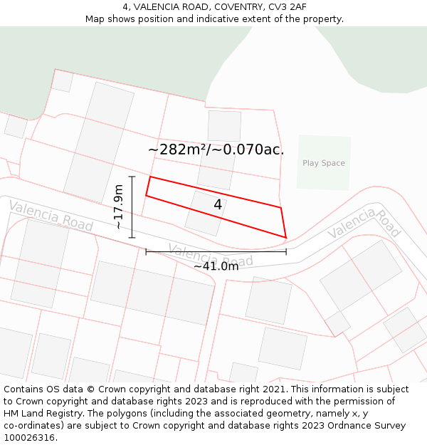 4, VALENCIA ROAD, COVENTRY, CV3 2AF: Plot and title map