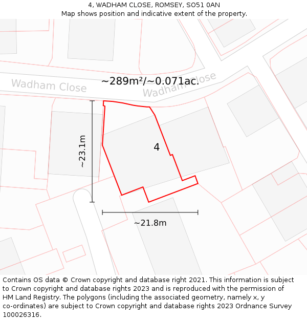 4, WADHAM CLOSE, ROMSEY, SO51 0AN: Plot and title map