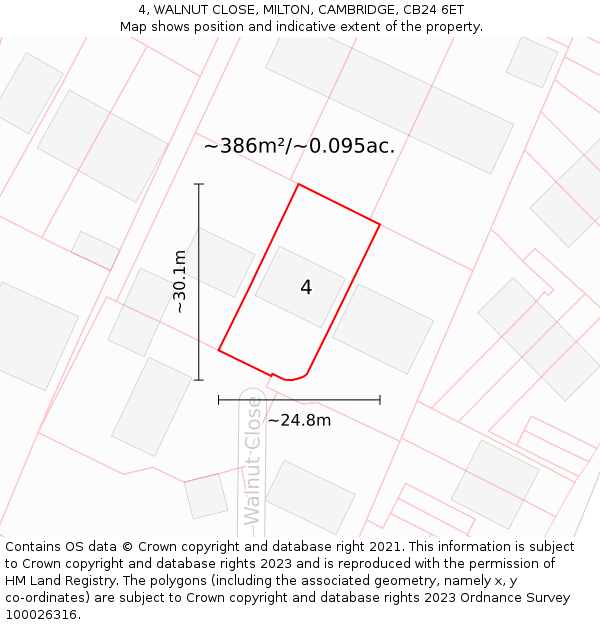 4, WALNUT CLOSE, MILTON, CAMBRIDGE, CB24 6ET: Plot and title map