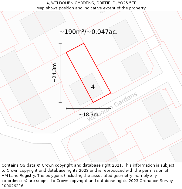 4, WELBOURN GARDENS, DRIFFIELD, YO25 5EE: Plot and title map