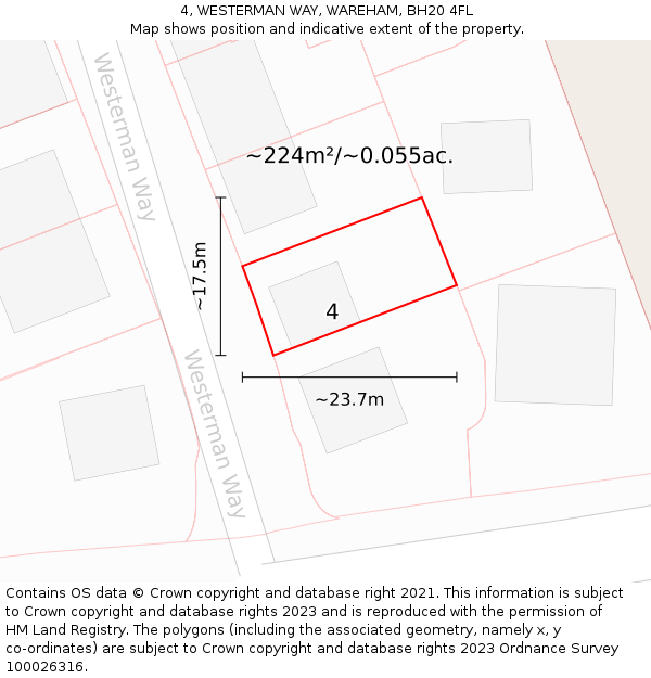4, WESTERMAN WAY, WAREHAM, BH20 4FL: Plot and title map