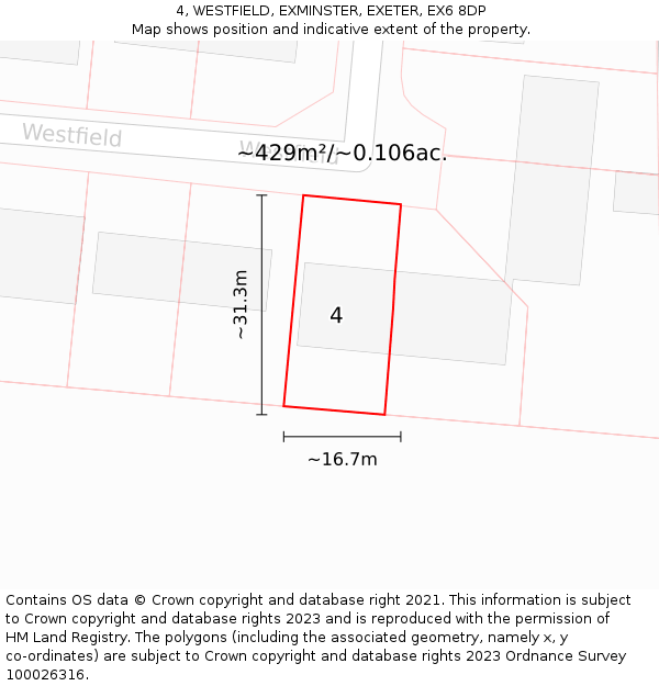 4, WESTFIELD, EXMINSTER, EXETER, EX6 8DP: Plot and title map