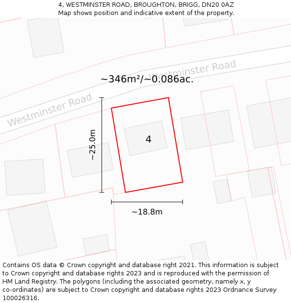 4, WESTMINSTER ROAD, BROUGHTON, BRIGG, DN20 0AZ: Plot and title map