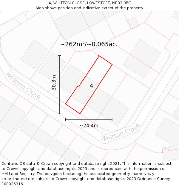 4, WHITTON CLOSE, LOWESTOFT, NR33 9RG: Plot and title map