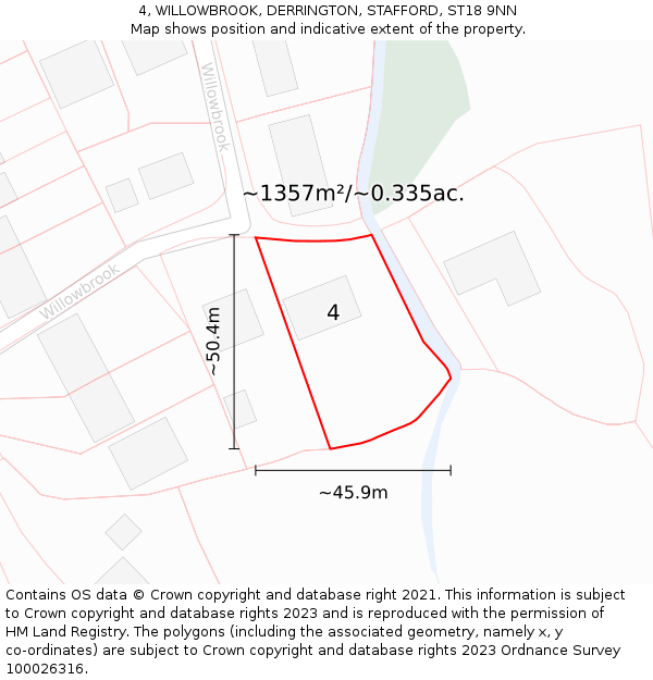 4, WILLOWBROOK, DERRINGTON, STAFFORD, ST18 9NN: Plot and title map
