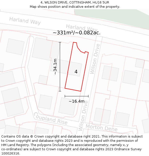 4, WILSON DRIVE, COTTINGHAM, HU16 5UR: Plot and title map