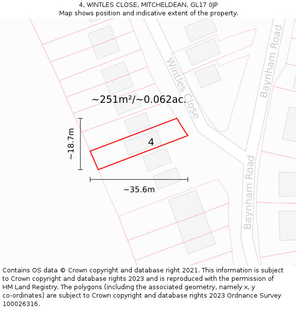 4, WINTLES CLOSE, MITCHELDEAN, GL17 0JP: Plot and title map