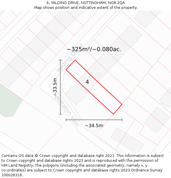 4, YALDING DRIVE, NOTTINGHAM, NG8 2QA: Plot and title map