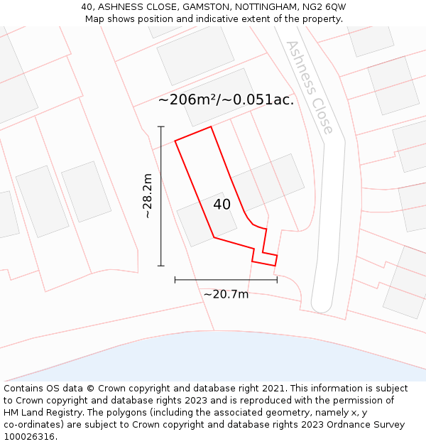 40, ASHNESS CLOSE, GAMSTON, NOTTINGHAM, NG2 6QW: Plot and title map