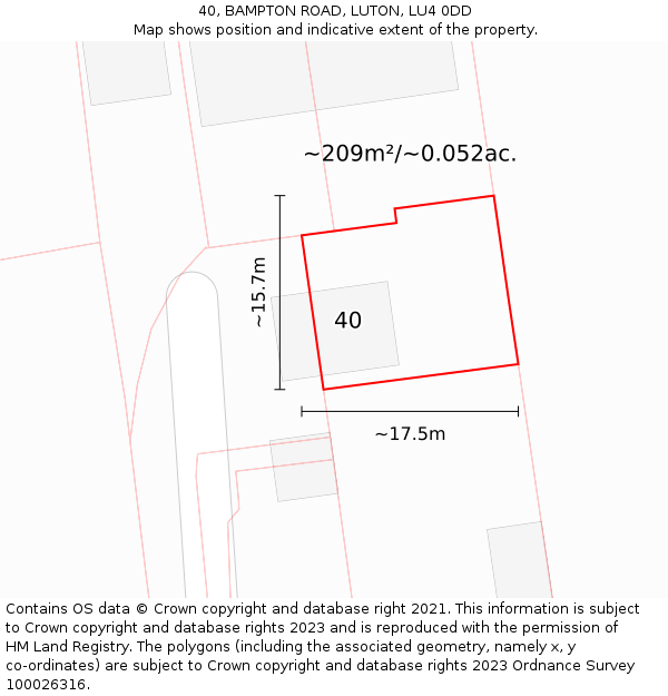 40, BAMPTON ROAD, LUTON, LU4 0DD: Plot and title map