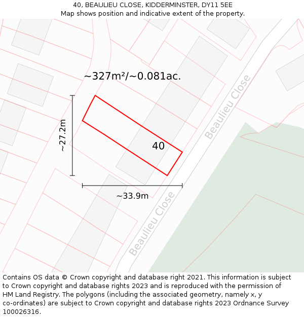 40, BEAULIEU CLOSE, KIDDERMINSTER, DY11 5EE: Plot and title map