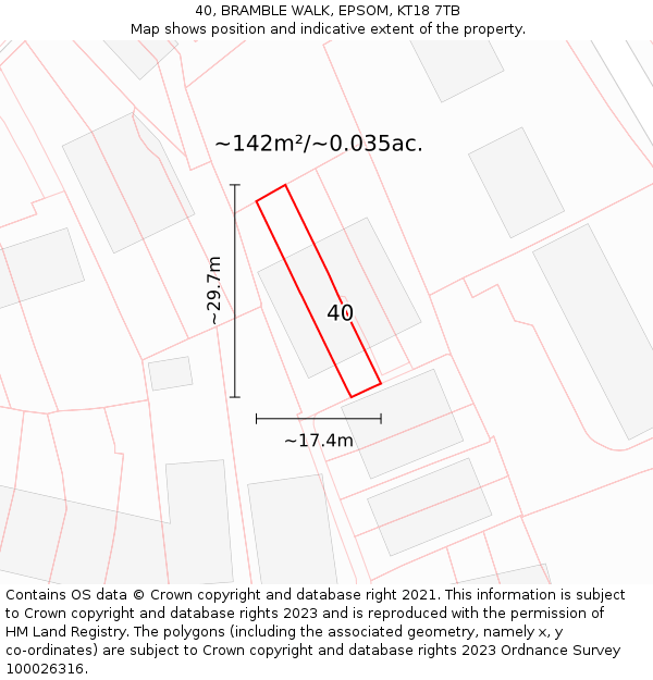 40, BRAMBLE WALK, EPSOM, KT18 7TB: Plot and title map