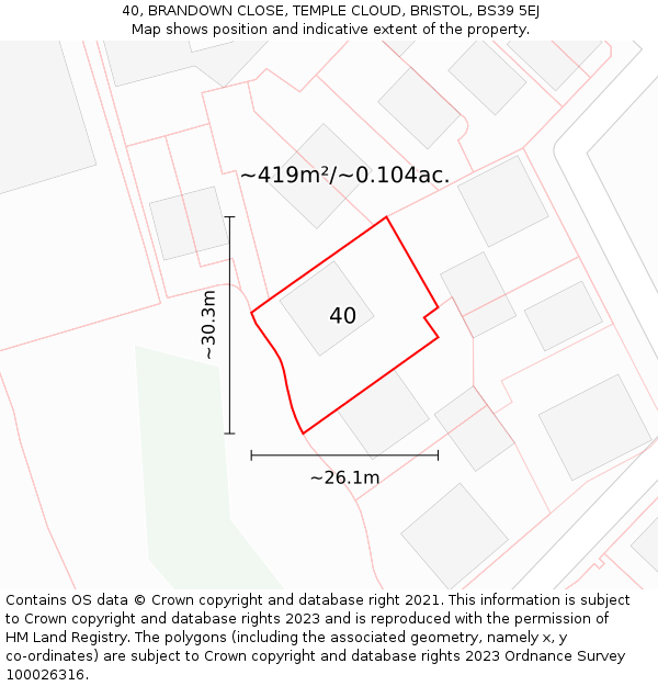 40, BRANDOWN CLOSE, TEMPLE CLOUD, BRISTOL, BS39 5EJ: Plot and title map
