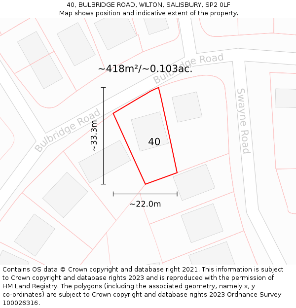 40, BULBRIDGE ROAD, WILTON, SALISBURY, SP2 0LF: Plot and title map